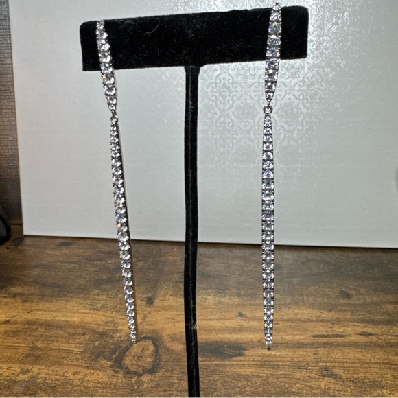 Sterling silver and CZ dangle bar post earrings - Picture 3 of 13